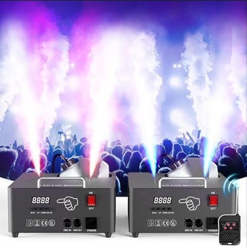 2000W Nebelmaschine mit Lichteffekt, Dual Düse Rauchmaschinen mit 8+8 RGB LEDs Bühneneffekt Fog Machine mit Fernbedienung für Disco Halloween Hochzeiten Weihnachten, 2pcs