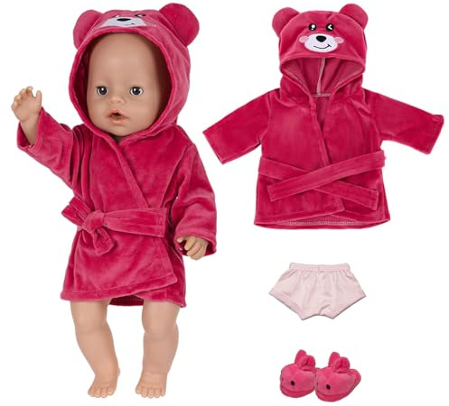 Baby Kleidung für 35-45 cm Babypuppen, Rosa Bärchen Puppenkleidung mit Schlafanzug Unterwäsche Schuhe für 14-18 Zoll Baby Puppen, 43cm Babys Schlafanzug Geburtstagsgeschenke Mädchen