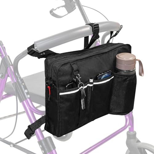 Rollator Basket Bag with Cup Holder,Walker Bag,Rollator Accessories Folding Storage Bag,Fit for Rollator,Walker and Rolling Walkers