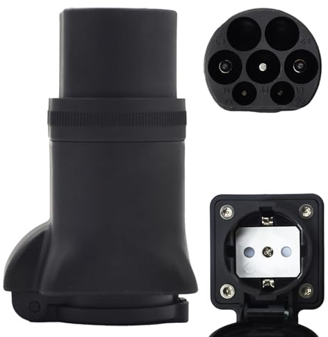 Adaptador Schuko Tipo 2, Adaptador de Carga 220V 16A para Vehículos Eléctricos (para Terminales de Carga Tesla), Enchufe Tipo 2 a Enchufe Schuko (para Hogar y Terminales de Carga)