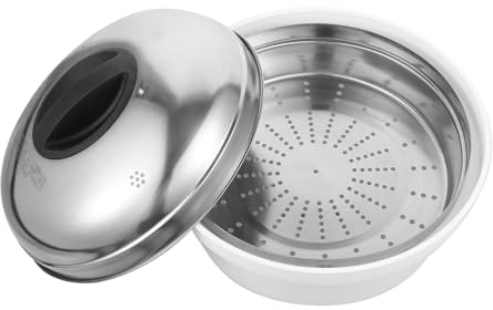 LOORGVEL Vapor para Microondas de Acero Inoxidable con Asas Cocedor Rápido para Verduras Arroz y Dim Sum Apto para Estuche Vapor Microondas y Tapa