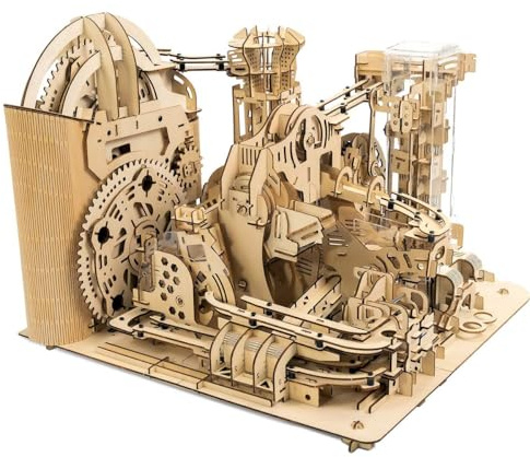 BlocteckToy 3D Wooden Puzzle Track Ball Sky Island Model, DIY Handcrafted Marble Run Roller Coaster Jigsaw Puzzle Kit with Adjustable Track Slope, 1102PCS Wooden Model Kits for Adult Youth to Build