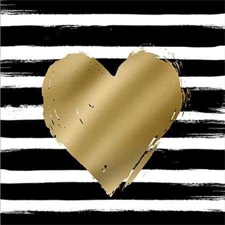 PPD - 20 bedruckte Papierservietten - Heart & Stripes schwarz/gold - 33x33cm FSC
