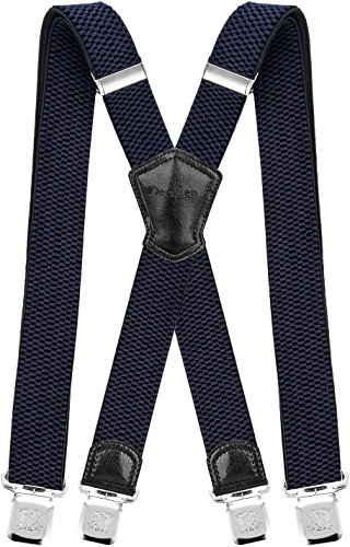 Decalen Bretelles Homme Larges Réglable Élastique Extra Fort 4 Clips en forme X (Bleu Marin)