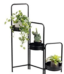 LIFA LIVING Support de Plantes d'Intérieur 3 Étages Noir, Support pour Pot de Fleur 100% Métal, Cache Pot sur Pied Polyvalent et Repliable de 90 cm de Hauteur