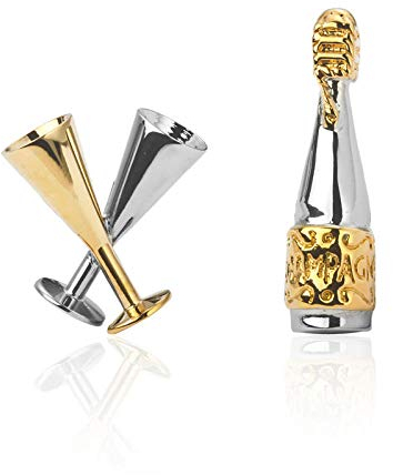 ESCYQ Gemelli,Unisex Gemelli Oro Argento Bicchiere da Vino E Bottiglia di Vino Gli Uomini La Tuta di Accessori Camicia Classic Business Il Giorno di San Valentino Dono