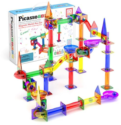 PicassoTiles Magnetic Marble Run Marbles for Kids Race Track Toy Set Marble Maze Sensory Toys for Toddlers STEM Educational Magnet Building Blocks Construction Building Tiles Boys Girls 3+