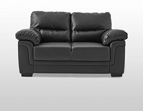 Panana 2 Seater Sofa in Faux Leather Modern Jumbpo Cord Couch Corner Sleeper Lounge Settee for Living Room Furniture (2 Seater Black)