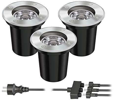 ledscom.de Bodeneinbaustrahler BOJA für außen Edelstahl rund IP67 108mm Ø inkl. GU5.3 LED (warmweiß, 19,38W, je 483lm, 30°) 3er Set