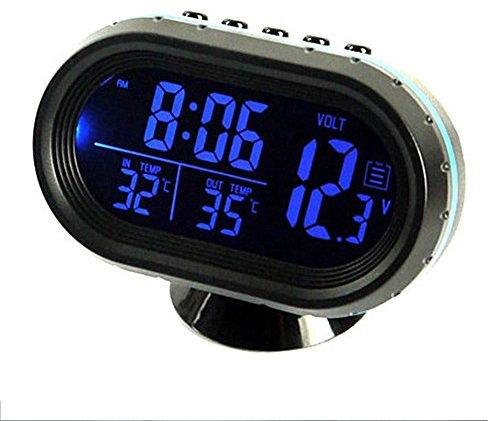 Riloer Orologio da auto multifunzione con display LCD Termometro Sveglia, 12-24 V