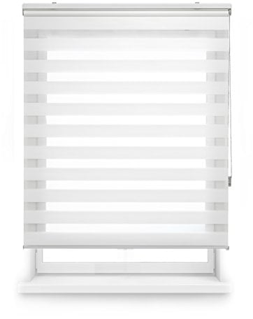 Blindecor Lira doppelrollo - duo rollo tag und nacht Gebrochenes Weiß - 80 x 180 cm (Breite x Länge) | Stoffgröße 77 x 175 cm | Fensterrollo zebra