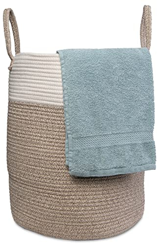 Gadgy Wäschekorb geflochten Beige | Aufbewahrungskorb Groß 52 L 46 x 33 cm | Handtuchkorb | Korb für Decken | Baumwollkorb Boho | Deckenkorb | Laundry Basket