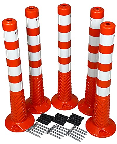 UvV-Flex 5 Stück Sparset Absperrpfosten Ecoline 75cm orange mit vier Reflexstreifen (RA1) inkl. Befestigungsmaterial - extra leicht, überfahrbar, flexibel und langlebig (5-75cm)