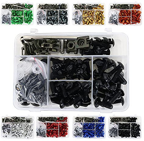 Kits de boulons de carénage universels pour Honda CRF-R, Yamaha YZ, Kawasaki Ninja Series, Suzuki GSX/DRZ, vis de fixation de vélo sport, rondelles et écrous de clips (noir)