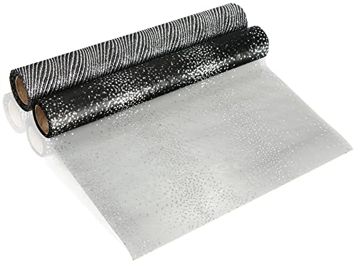 com-four® 2X Tischläufer Weihnachten - Dekoratives Tischband mit Punkten und Streifen - Tischdeko für Weihnachten - 30 x 500 cm [Auswahl variiert] (2 Stück - schwarz/silberfarben)