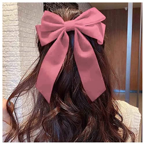 Yheakne Barrette à cheveux en velours avec nœud en satin - Accessoires pour cheveux pour femmes et filles - (rose)