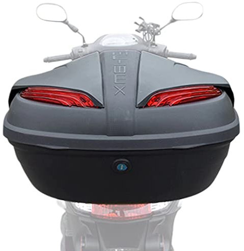 HGTRH Topcase Wasserdicht, Topcase Für Roller Universal Mit Montageplatte Enthalten, Topcase FüR 2 Helme - 48x42.5x30cm, Rollerkoffer Für Motorräder, Roller, Mofas Und Quads Mit Rotem Nachtreflektor