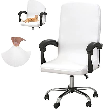 Jaotto Bezug Für Bürostuhl Sitzfläche Spandex Bürostuhl bezug Bürostuhlabdeckung Waschbare Drehbare Universal Office Stuhlbezüge Bürostuhl Hussen für Computer Armlehnen Stuhl(Weiß,M)
