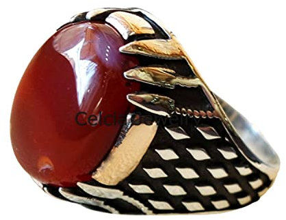 Karneol roter jemenitischer Aqeeq arabischer osmanischer türkischer Silber-Emaille-Ring, Siegelring aus massivem 925er Sterlingsilber, Statement-Ring, schöner Hochzeitsgeschenk-Ring (Karneol)