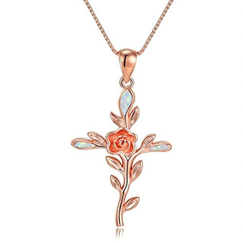 DAOMEI Nette Weibliche Rosen-Blumen-anhänger-Halskette Rose Und Gold-Silber-Farben-Ketten-halsketten-Weinlese-weiße Blaue Opal-Kreuz-halsketten Für Frauen