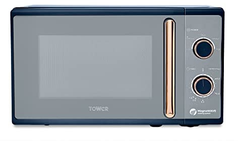 Tower T24038MNB Cavaletto Manual Microwave with 5 Power Levels and 35 Minute Timer, 800W, 20L, Midnight Blue & Rose Gold