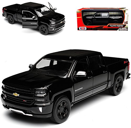Motormax Chevrolet Silverado 1500 LT Z71 3. Generation Pick-Up Schwarz Modell Ab 2013 Version Ab 2017 1/27 1/24 Modell Auto mit individiuellem Wunschkennzeich