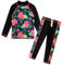 ZNYUNE Girls 2PCS Leaves Printed Swimwear Long Sleeve Swimsuit Set Kids Bathing Suit Swimming Costume for Age 3 to 10 Years S301 BlackFlower 16A