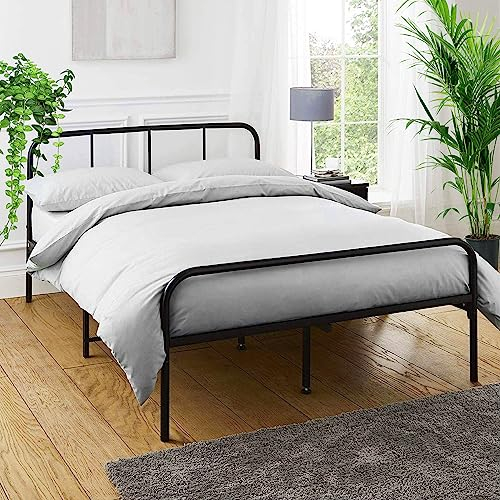 House Of Home | Extra Strong Black Double Metal Bed Frame with Rounded Headboard - Easy Assembly Bed Base, Storage Bed with Sturdy Tube Slats & Center Support Legs - 6ft x 4.6ft…