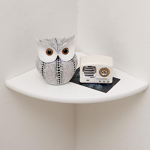 Conamily Eckregal, weißes massives Eichenholz, schwebendes Eckregal, Wandhalterung, rundes Ende, schwebender Lautsprecherregal, Display-Regal für kleine Pflanzen, Fotorahmen (weiß, 17,8 cm)