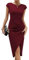 Missufe Elegant Wickelkleid Partykleid Figurbetontes Midikleid Damen Cocktailkleid Bodycon Sommerkleider (Weinrot, Medium)