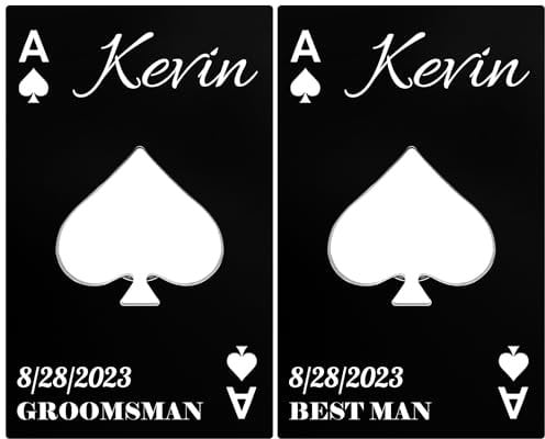 2PCS Personalised Bottle Openers Credit Card Size, Groomsmen Best Man Gifts for Wedding Bachelor Party, Stainless Steel Beer Bottle Opener, Spade A Black