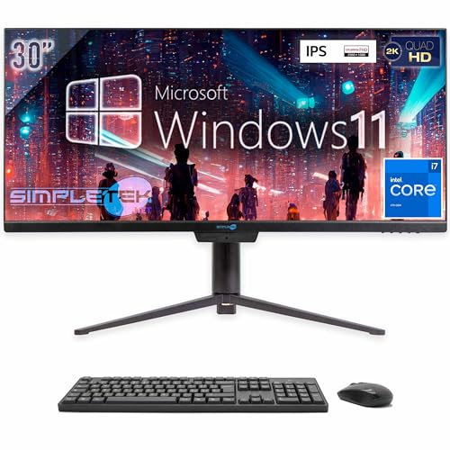 SIMPLETEK – All in One 30” 2K UltraWide i7 Windows 11 Pro | 32GB RAM 2TB SSD | Wifi 6 + Bluetooth 5.2 e Webcam | Con Base Ruotabile ed Inclinabile
