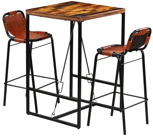 GuyAna Bar-Set 3-TLG. Altholz Massiv und Echtes Ziegenleder Tresen Bar Theke Kitchen Table