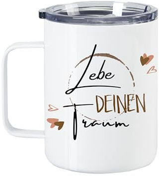 GRAZDesign Kaffeebecher mit Namen personalisiert & Lebe Deinen Traum Thermobecher für sie als Geschenk Edelstahl 350ml