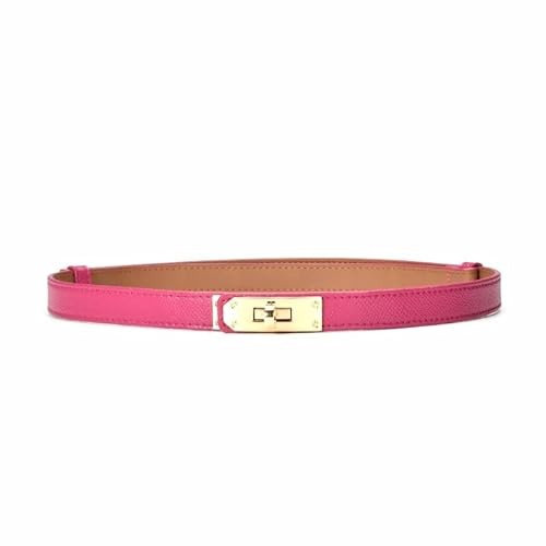 HATOFES Damen Skinny Leder Gürtel Klassische Legierung Turn Lock Damen Verstellbarer Ledergürtel Schlanker dünner Taillengürtel Bund Dekorativer Gürtel für Jeans (Rosé/Gold)