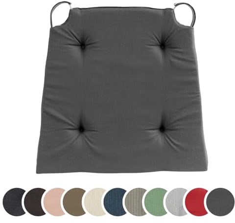 sleepling 4er Set Stuhlkissen, Sitzkissen für Indoor und Outdoor, mit Klettverschluss, 100% Baumwolle, Made in EU, Maße: 42 (vorne) 35 (hinten) x 40 x 5 cm, dunkelgrau