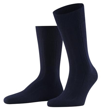 FALKE Herren Socken Lhasa Rib M So Wolle Kaschmir einfarbig 1 Paar, Blau Dark Navy 6375, 43-46