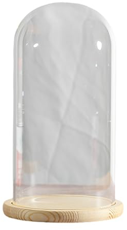 COYOUCO Pantalla de cúpula de Campana de Vidrio con Base de Madera Maciza para exhibir Plantas, Adornos, Figuras, diámetro 18 cm de altura22/25/30/35 cm,Dia18*H22cm