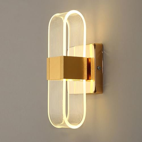 Mengjay Wandleuchte LED Innen, 12W Wandlampe Led Dimmbar, Warmweiß/Naturweiß/Kaltweiß Wandleuchte, Acryl Metall Wandbeleuchtung für Schlafzimmer Treppen Corridor (Gold)