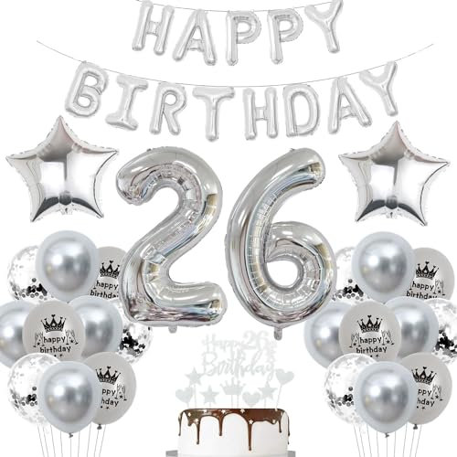 Deko 26. Geburtstag Mann Silber Luftballon 26 Jahre Silber Party Ballons 26 Geburtstag Dekoration 26 Geburtstags ballon Frau Luftballon 26 Jahre Party Deko