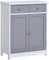 kleankin Meuble de Rangement, Armoire de Salle de Bain, Placard avec 2 Portes 2 Tiroirs - 60 x 30 x 75 cm - Gris et Blanc