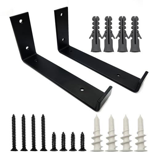 2 Pièces Support Etagere Murale, Equerre Etagere Murale Noire, Fixation Planche Echafaudage, Equerre Industrielle Charge Lourde Metal pour Etagères, Echafaudage