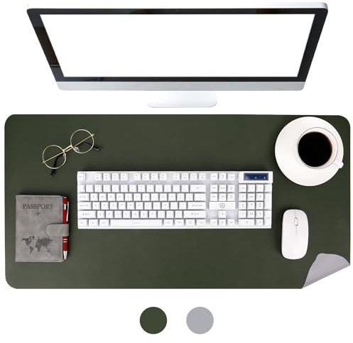 Partideal Schreibtischunterlage Filz 80x40cm,Leder Große Mauspad XXl,Doppelseitig Nutzbare Rutschfeste Wasserdichte Tischunterlage,Abwischbar Schreibunterlage für Büro Zuhause(Grün+Grau)