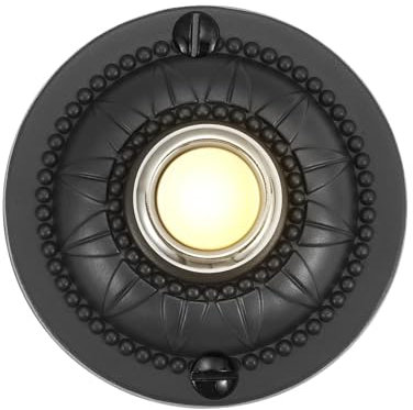 Doorbell Push Button,Heavy Duty Metal Door Bell Wired Button LED Lighted Wall Mounted Door Bell Push Buttons-Black Round