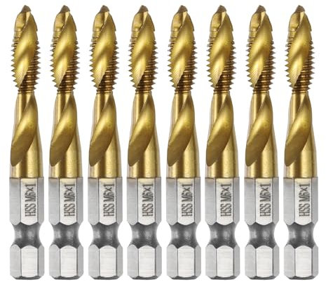 sourcing map 8pcs Combination Drill and Tap Bits Metric M6 x 1 Thread 1/4 Hex Shank Titanium Coated Threading Screw Taps 4341 High Speed Steel Machine Drilling Tapping Tool Kit