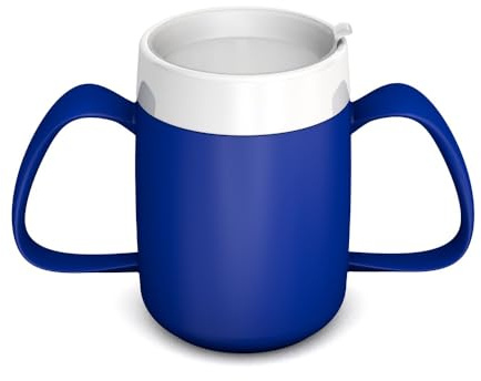 Ornamin 2-Henkel-Becher Pflegebecher mit Trinkaufsatz für Senioren & Pflegebedarf | blau | Trinkbecher | Trinkhilfe | Schnabelbecher | Ergonomischer Becher