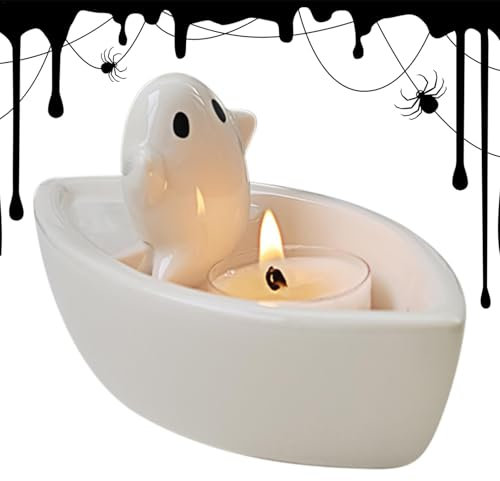 Geist Kerzenhalter 2024 - Halloween Teelicht Kerzenhalter, Boot Geist Keramik Design | Gruseliger Duftkerzenhalter, Aromatherapie Dekor, Perfekt für Halloween Party, Gothic Ambiente