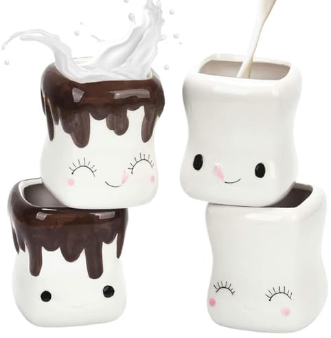 Juego de 4 tazas de café con cara sonriente, bonitas tazas de chocolate caliente de 160 ml, divertidas tazas de agua de chocolate caliente para niños