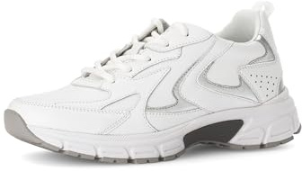 Gabor Damen Low-Top Sneaker, Frauen Halbschuhe,Turnschuhe,Laufschuhe,Freizeit,sportlich,straßenschuhe,Strassenschuhe,Weiss/Silber,42 EU / 8 UK