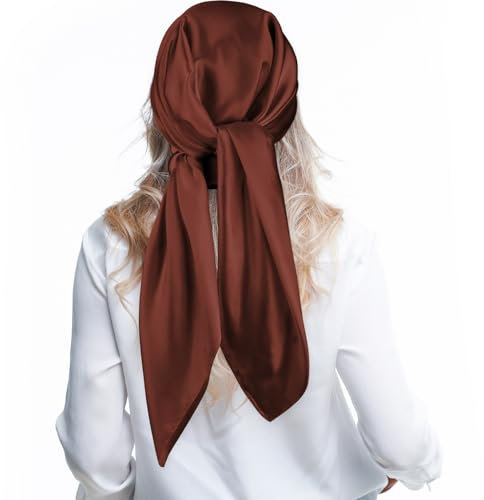 Andibro 88,9 cm großes, quadratisches Satin-Kopftuch, seidig, glänzend, einfarbig, Kopftuch für Damen, Haarbandana, coffee, Einheitsgröße